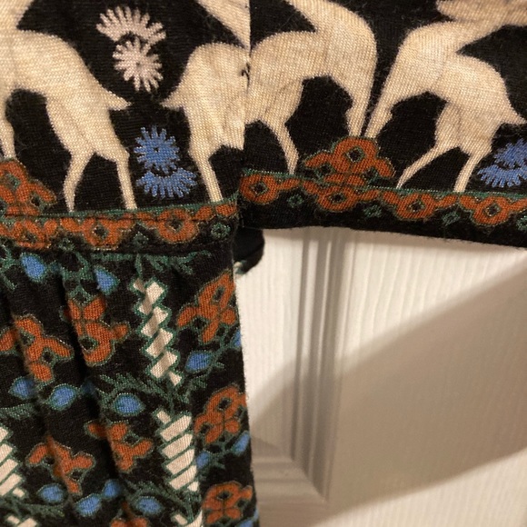 Manoush Tie-Waist Bohemian Vintage Cottagecore Whimsigoth Boho Deer Print Dress - Picture 7 of 11